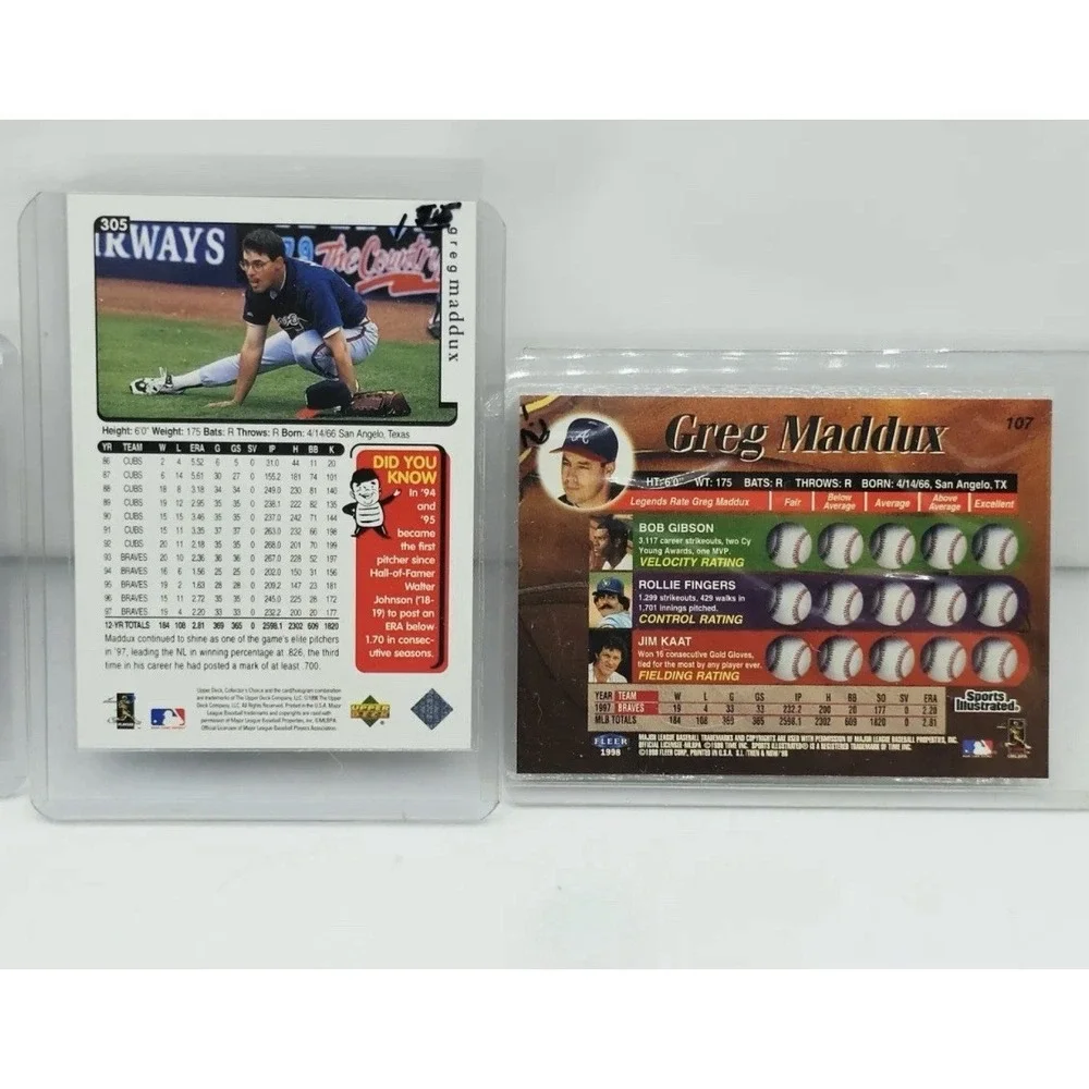 Greg Maddux Atlanta Braves 1990s Baseball Card Lot of 3 Fleer Upper Deck